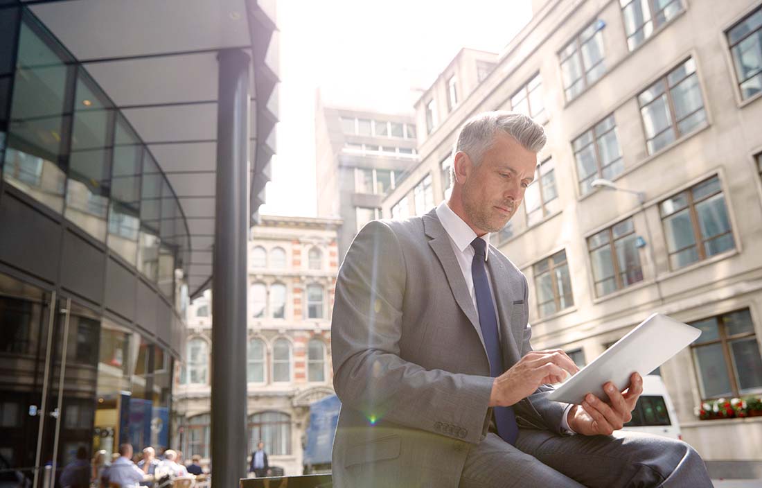 Man reading article