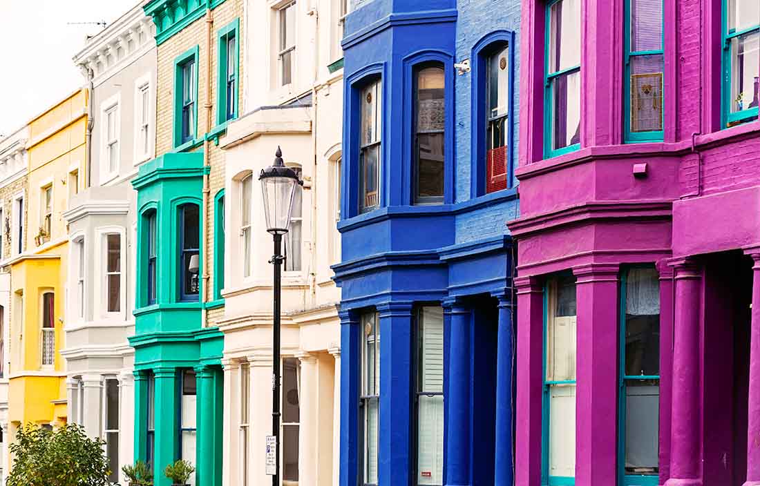 Image of reflective, colorful paint cans