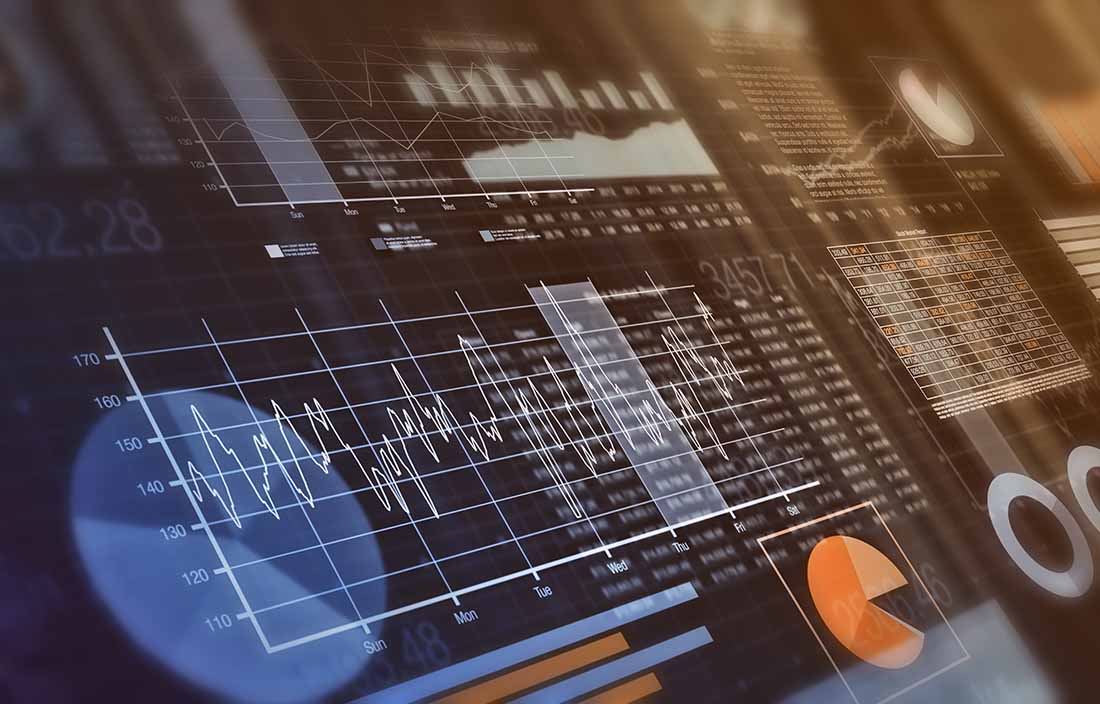 Graphs and charts depicting data analytics information and insights. 