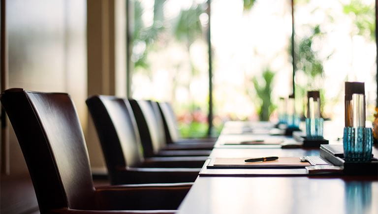 Empty boardroom set up for a meeting