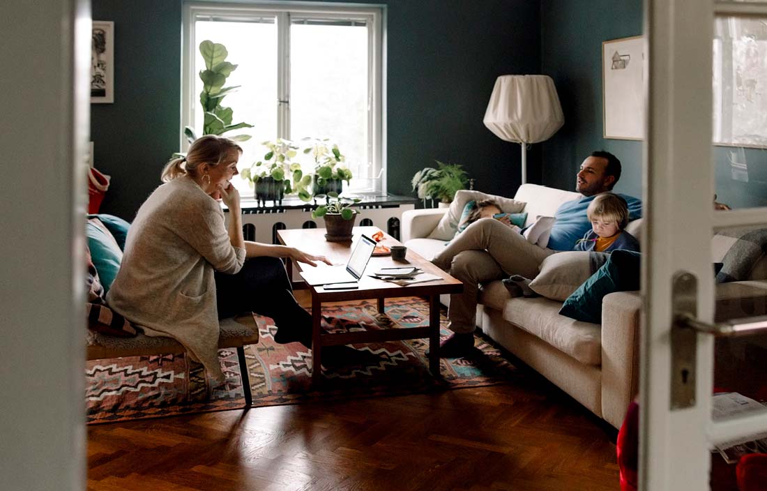 Family sitting together in a room