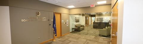 Interior of Macomb County Board of Commissioners lobby.