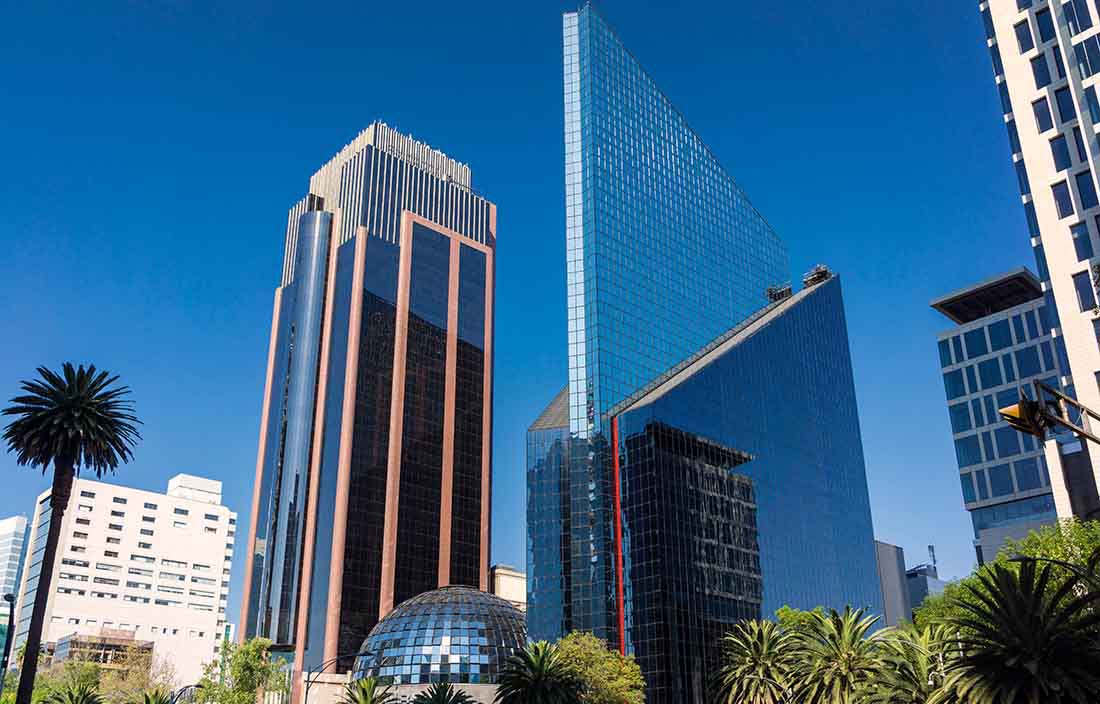 Downtown business buildings in Mexico City.