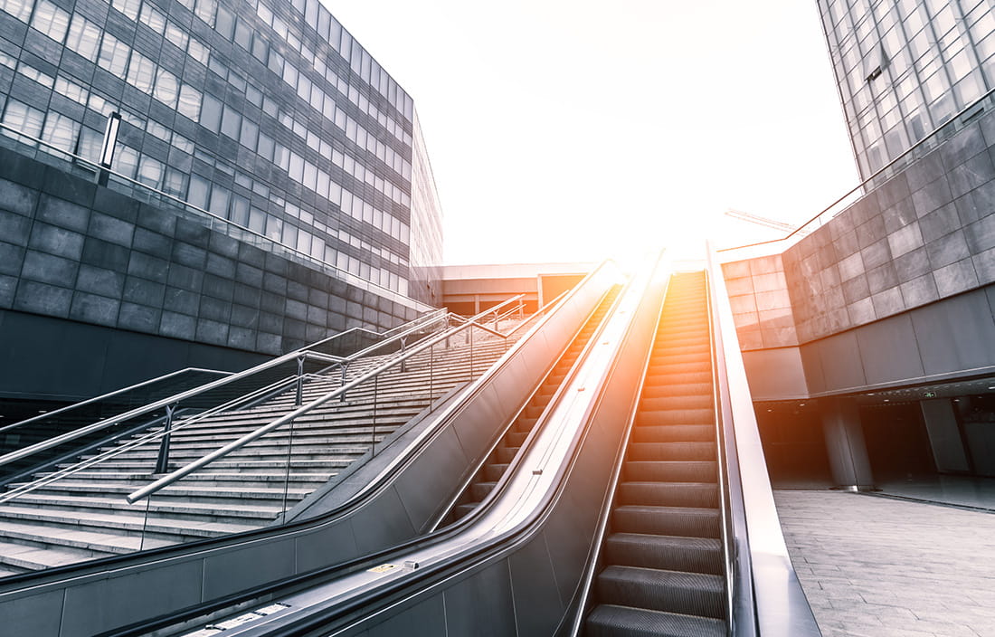 Empty staircase with sunset