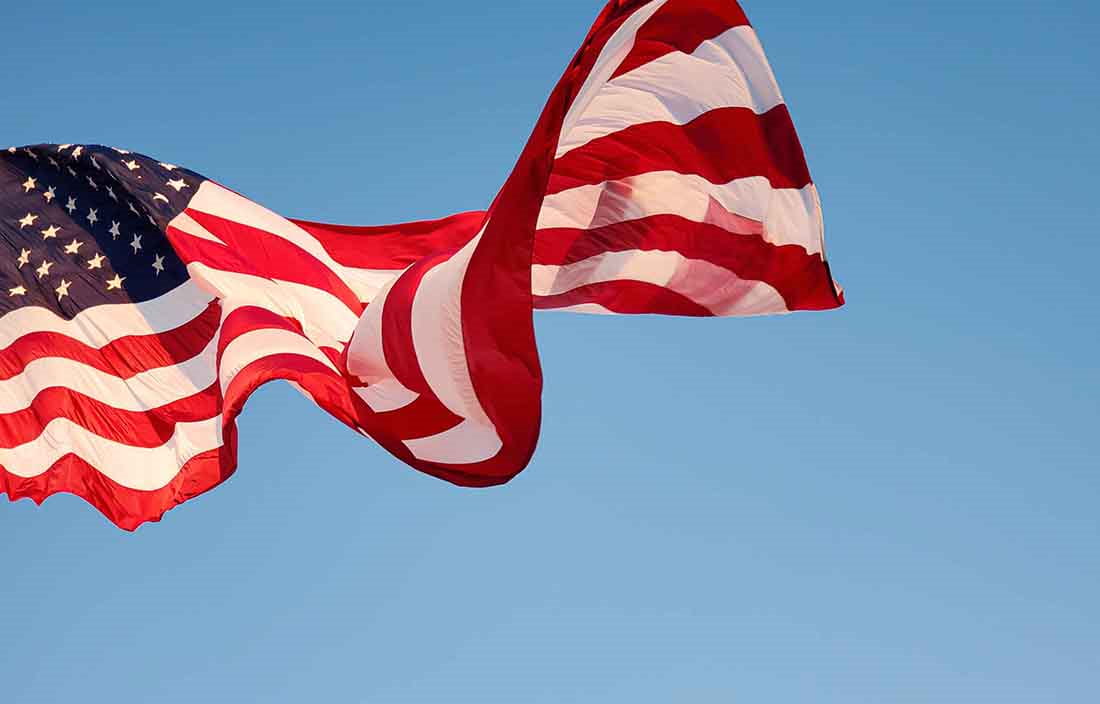 American flag blowing in the wind