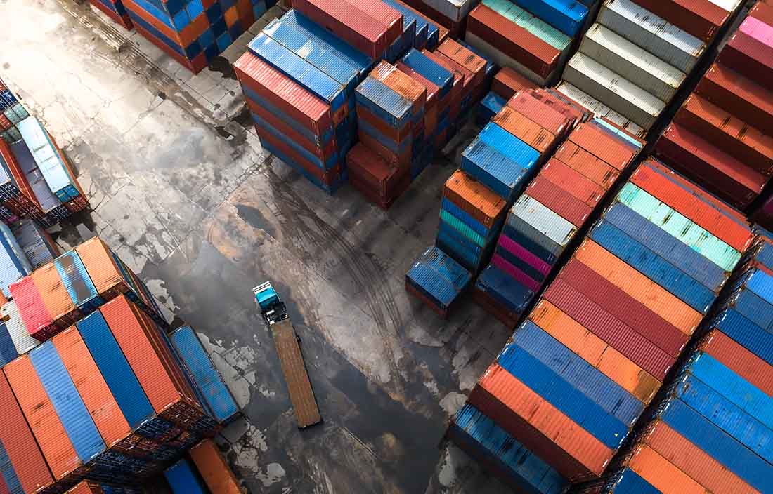 Aerial view of shipping port.