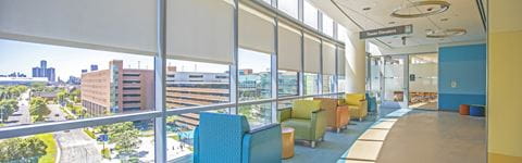 Interior hallway and sitting area of DMC Children's Hospital.