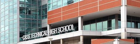 View of the front of Cass Tech Highschool.