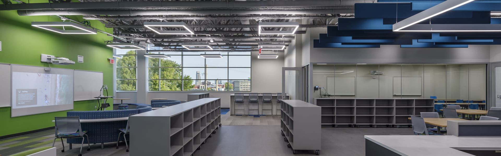 View of Southwest Middle High's storage areas and tables.