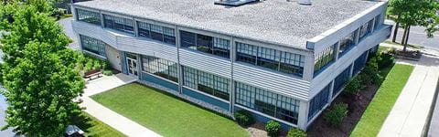 Aerial exterior of new University of Michigan Rowing Association building