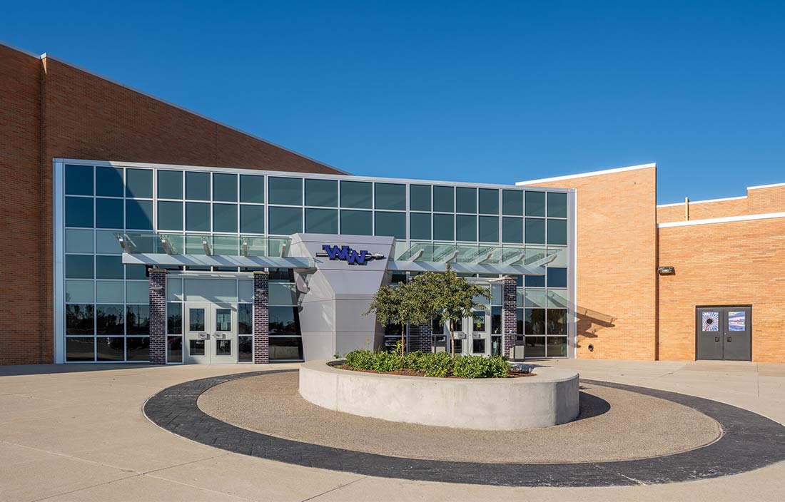 Woodhaven Brownstown Schools HS Exterior, school building construction for 2021 Bond Program