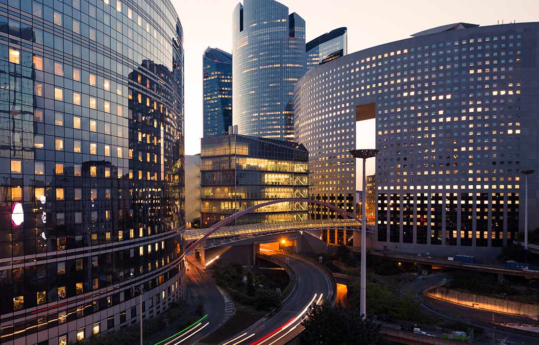 Skyscrapers with glass facade.