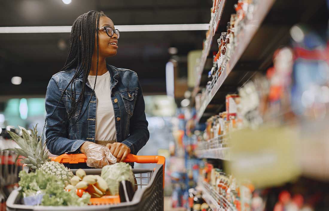 A shopper in a grocery store