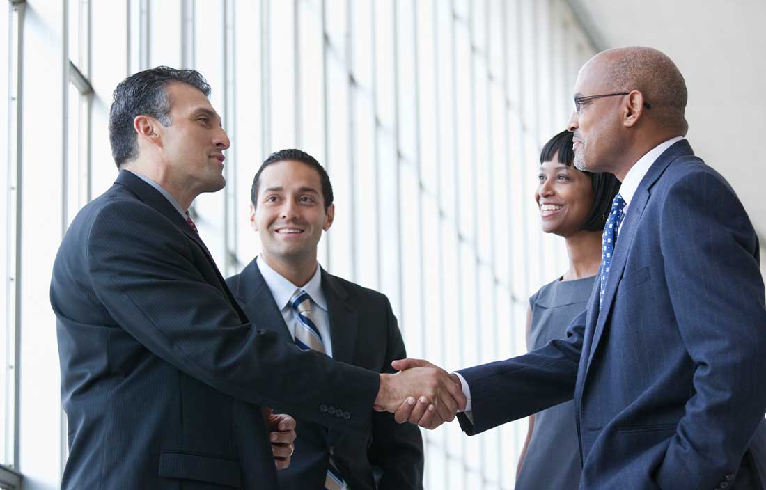 Team of business professionals shaking hands